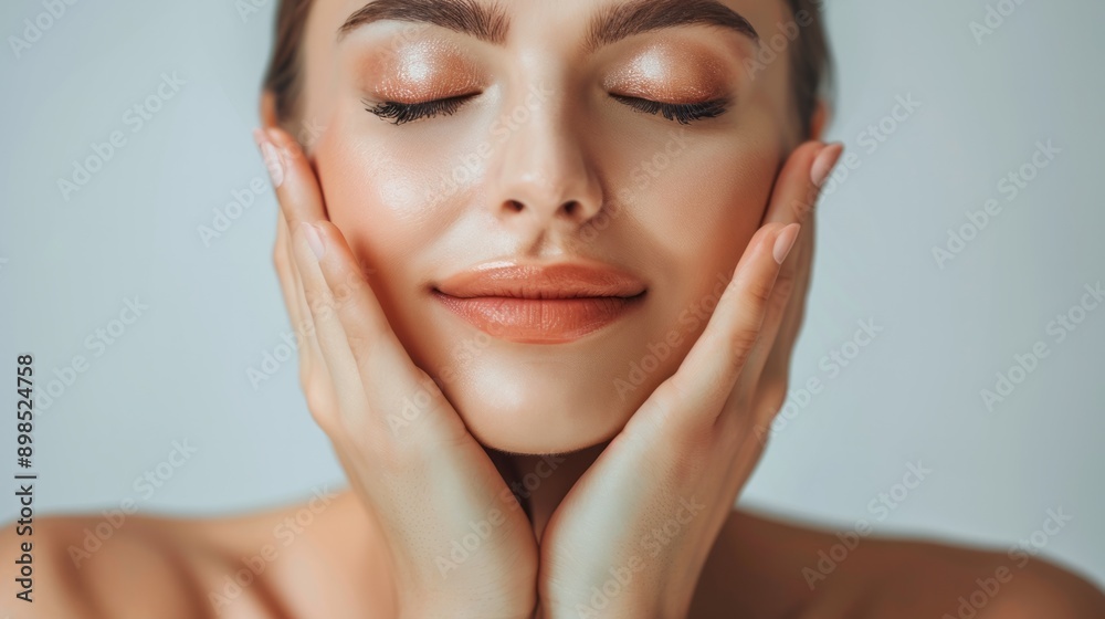 beautiful woman face with hands touching skin generative ai beautiful woman face with hands touching skin generative ai