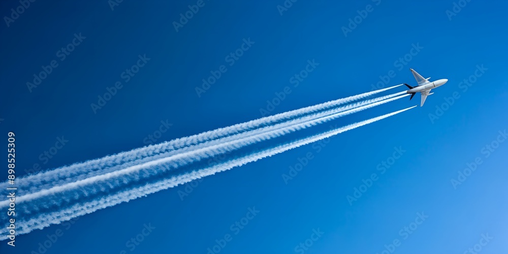 A small plane rises in a blue sky Light aircraft with a contrail Generative AI A small plane rises in a blue sky Light aircraft with a contrail Generative AI