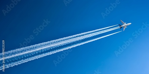 A small plane rises in a blue sky Light aircraft with a contrail Generative AI