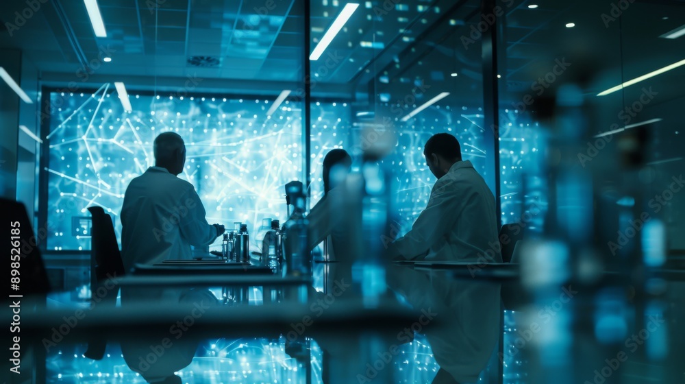 Scientists collaborating in a high-tech meeting room, emphasizing teamwork and innovation in advanced research and scientific development.
Scientists collaborating in a high-tech meeting room, emphasizing teamwork and innovation in advanced research and scientific development.
