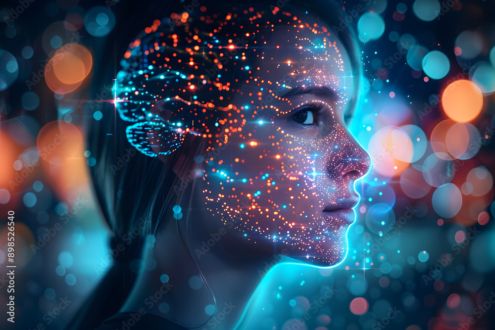 Artistic Representation of a Child's Brain With Blue and Red Lights Artistic Representation of a Child's Brain With Blue and Red Lights