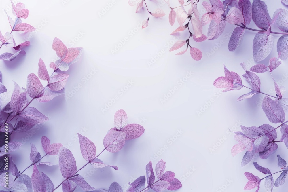 Purple Eucalyptus Leaves Frame on Pastel Background - Minimalist Design for Branding and Social Media Purple Eucalyptus Leaves Frame on Pastel Background - Minimalist Design for Branding and Social Media