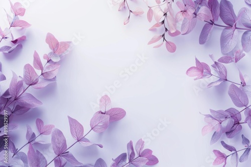Purple Eucalyptus Leaves Frame on Pastel Background - Minimalist Design for Branding and Social Media