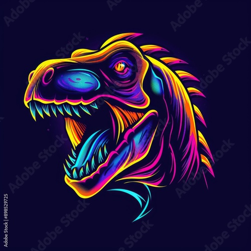 Wallpaper Mural Art illustration of an dinosaur mascot in vivid neon colors Torontodigital.ca