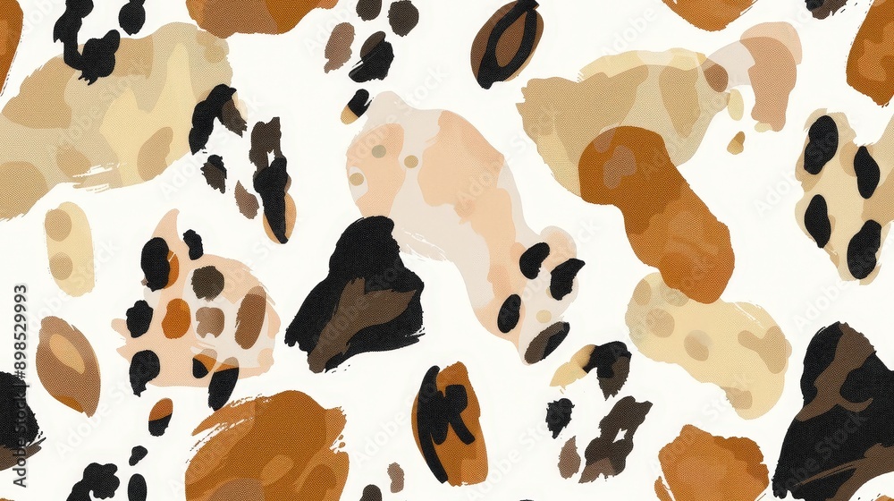 Fototapeta premium A seamless pattern featuring abstract shapes in shades of brown, beige, and black