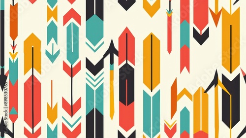 A repeating pattern of bold, colorful arrows on a white background