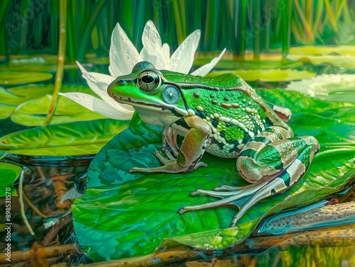 Frog in a lily pond