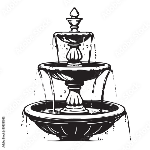 Hand drawn doodle fountain icon. Outline family clipart. Hand drawn vector art.