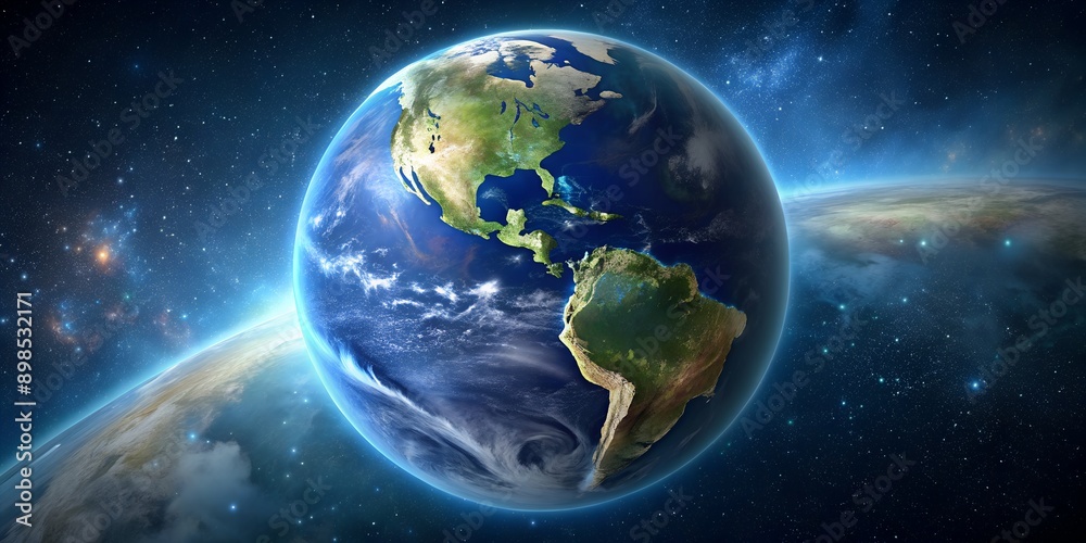 Cinematic space view of North America realistic planet Earth rotation ...