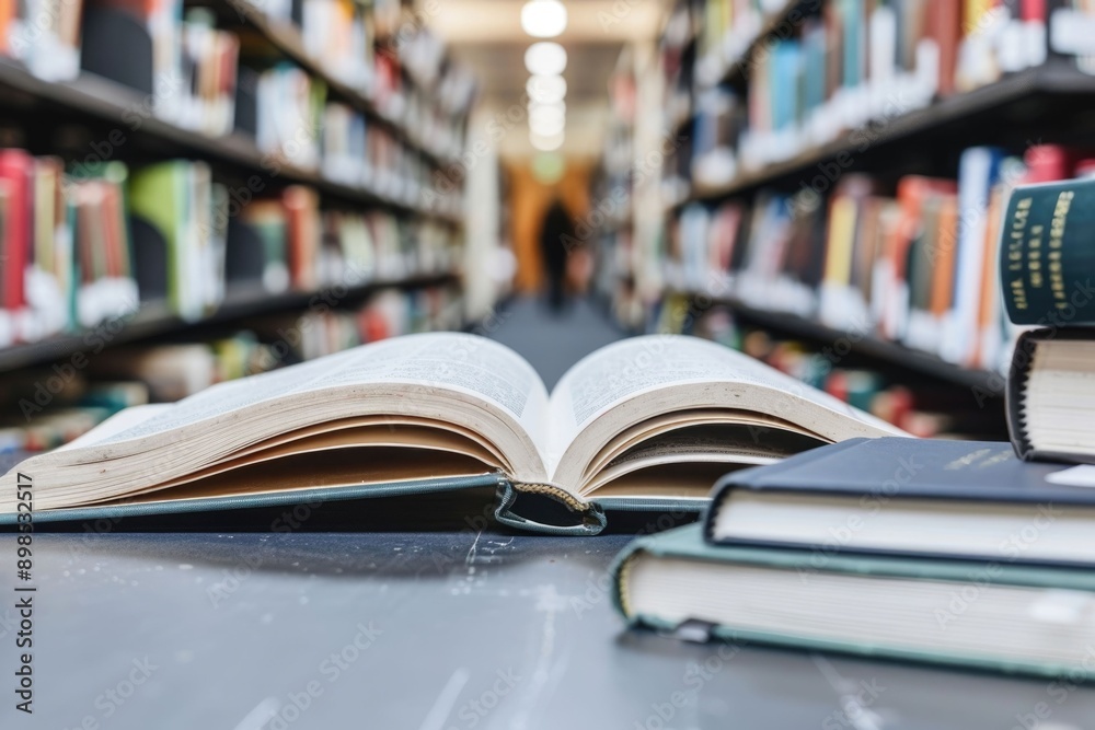 Academic education concept with books textbook and bookshelves. Academic education concept with books textbook and bookshelves.