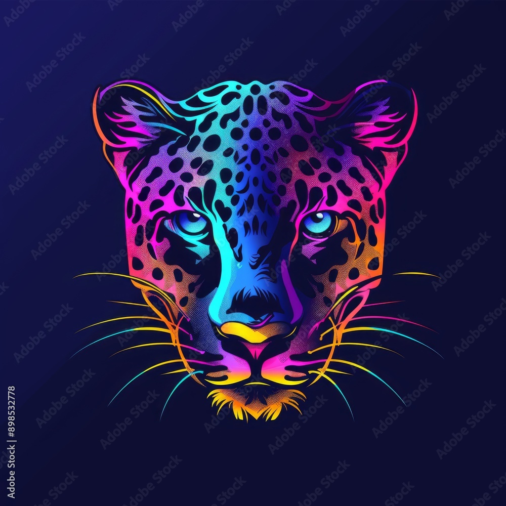 Art illustration of an leopard mascot in vivid neon colors Art illustration of an leopard mascot in vivid neon colors