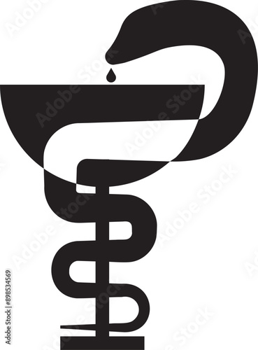 Pharmacy icon with caduceus symbol, bowl with a snake. Vector illustration.