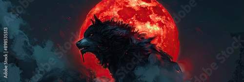 A werewolf transformation under a blood - red moon photo