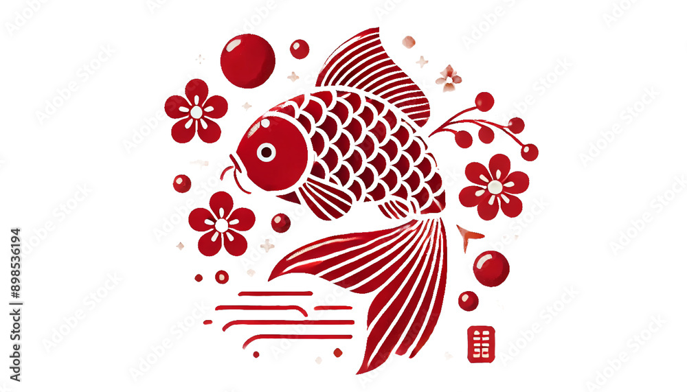 Japanese New Year's fish (tai) illustration with vibrant red color Japanese New Year's fish (tai) illustration with vibrant red color