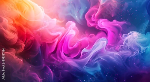 A colorful, swirling smoke background with a pink and blue swirl. The colors are vibrant and the smoke background gives the impression of a dreamy, ethereal atmosphere