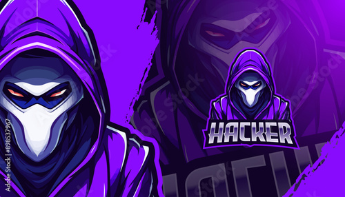 Hacker in hoodie and mask mascot logo for Sport and E-Sport Gaming Teams