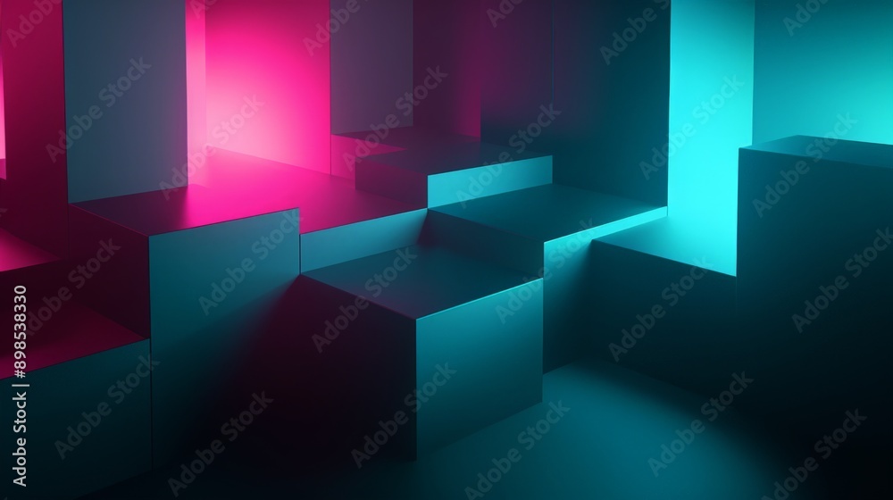 Abstract geometric background with blue and pink neon lights Abstract geometric background with blue and pink neon lights