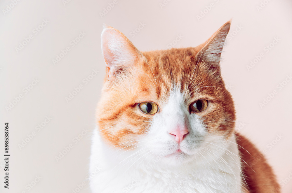 白背景　トラ柄猫　顔アップ