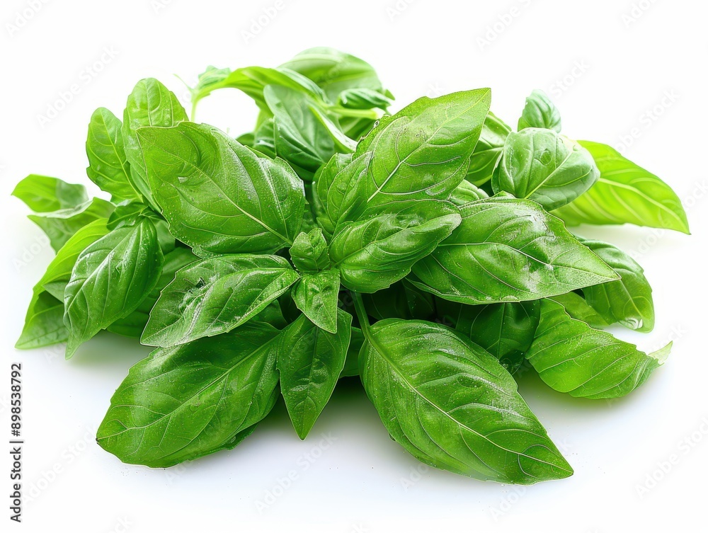 Fresh Basil Leaves Isolated on White Background Fresh Basil Leaves Isolated on White Background