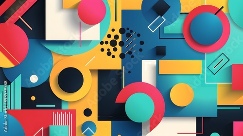 Geometric Shapes: An abstract background featuring a mix of geometric shapes in varying sizes and bold colors. 