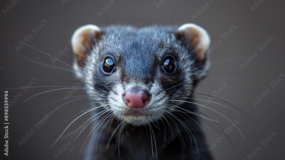 Curious ferret with wide eyes and perked ears looks directly at the camera against a brown background, exuding alertness and playfulness Curious ferret with wide eyes and perked ears looks directly at the camera against a brown background, exuding alertness and playfulness