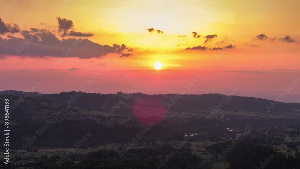 Aerial hyperlapse of sunset and clouds pass by. Aerial hyperlapse of sunset and clouds pass by.