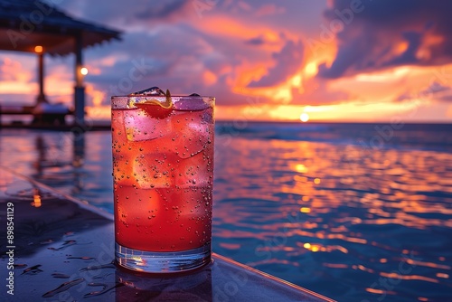 A refreshing cocktail next to a beautiful swimming pool