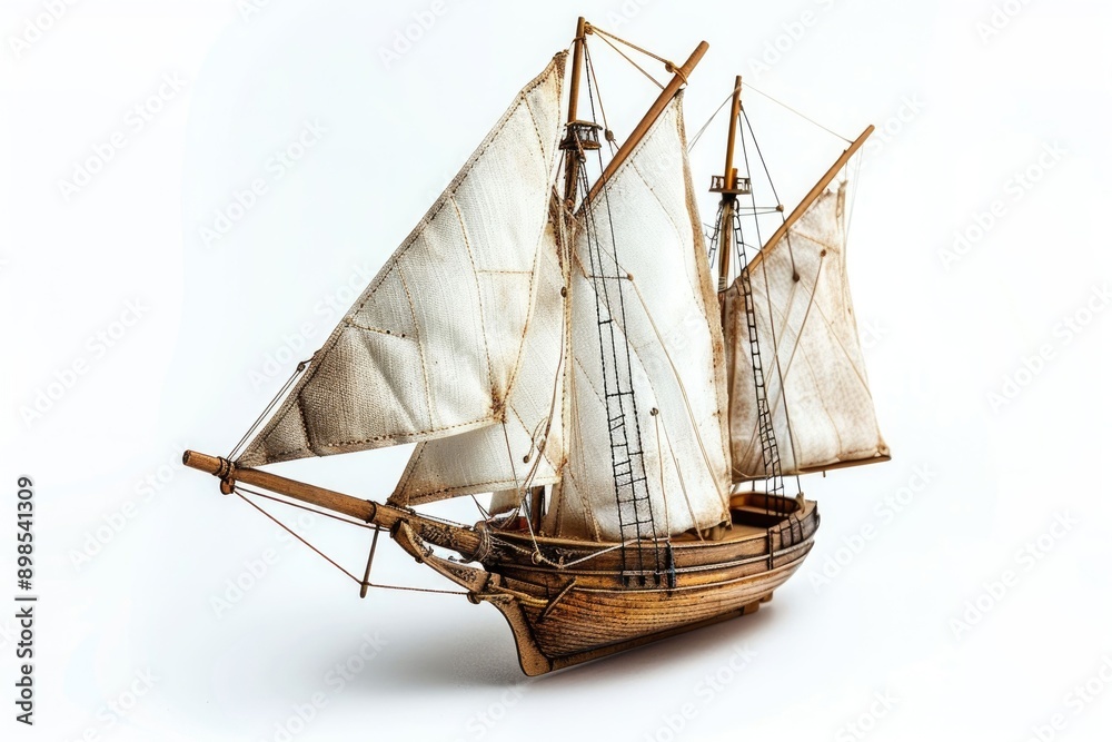 Fototapeta premium Sailing ship model isolated on white background.