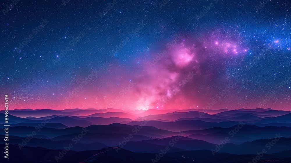 Enchanting Celestial Landscape: Vibrant Nebula Illuminates Mountain Peaks Enchanting Celestial Landscape: Vibrant Nebula Illuminates Mountain Peaks