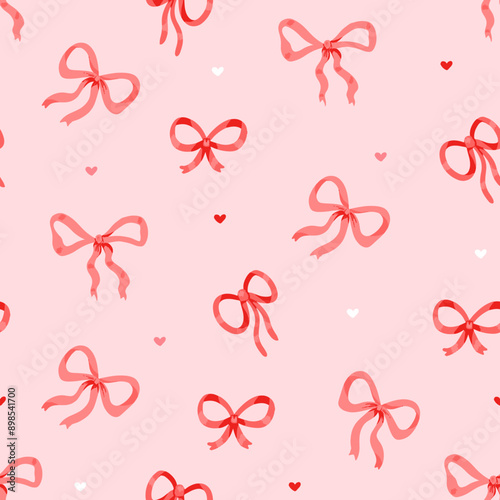 Pink bows and hearts coquette vector pattern