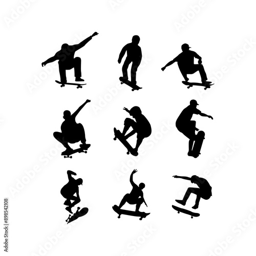 set of skateboard vector silhouette	