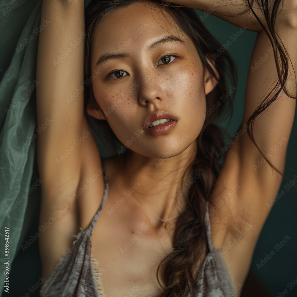 an asian woman model with long hair and open armpit an asian woman model with long hair and open armpit