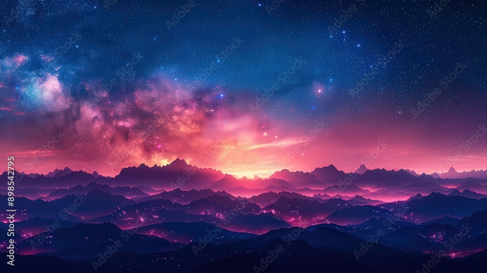 Fototapeta premium Majestic Mountainous Landscape at Twilight with Starry Sky