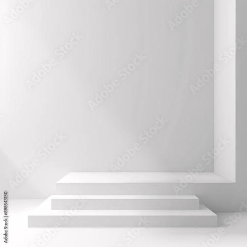 Empty white gradient background for product display with little sunlight 