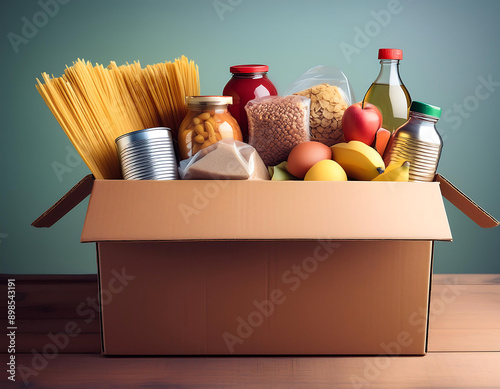  Food Donation Box- A scene depicting a cardboard box filled with donated food items, ideal _1(201)