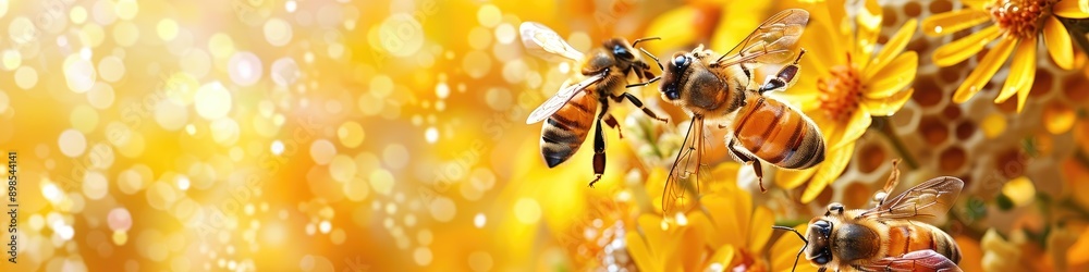 bees honey and flowers. Selective focus bees honey and flowers. Selective focus
