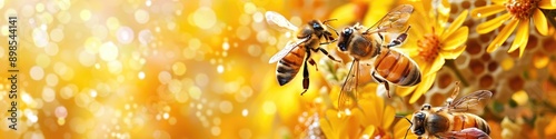 bees honey and flowers. Selective focus