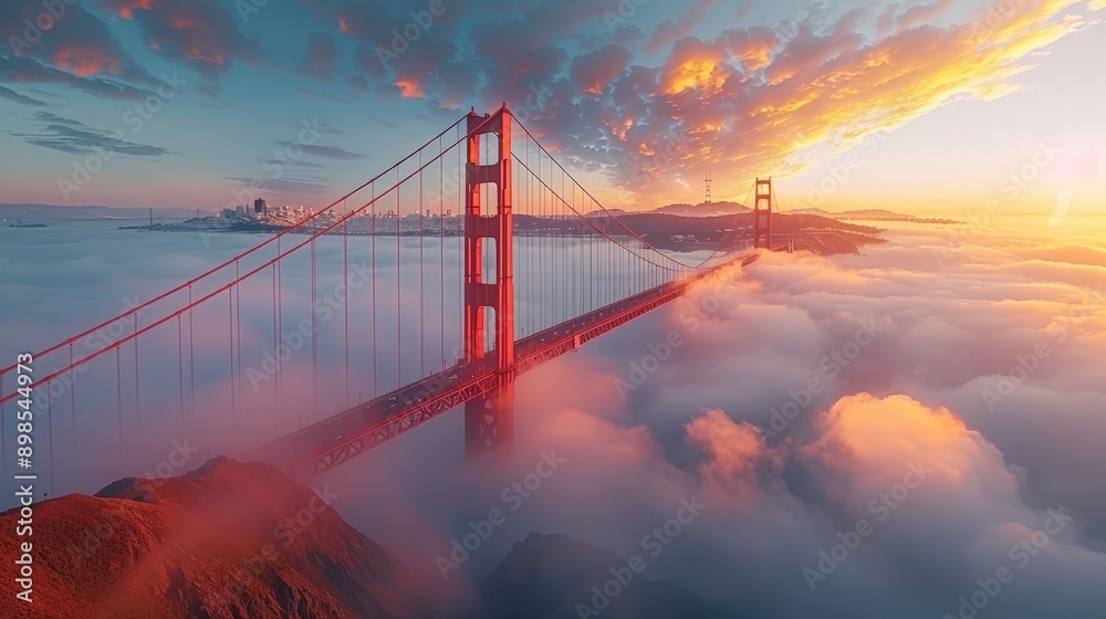 Obraz premium Spectacular Sunset at the Golden Gate Bridge in San Francisco