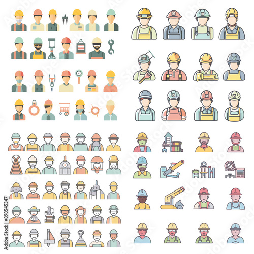 A collection of construction worker icons