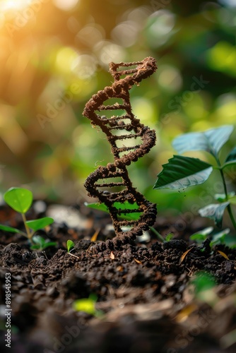 close-up of the DNA helix of the soil. Selective focus