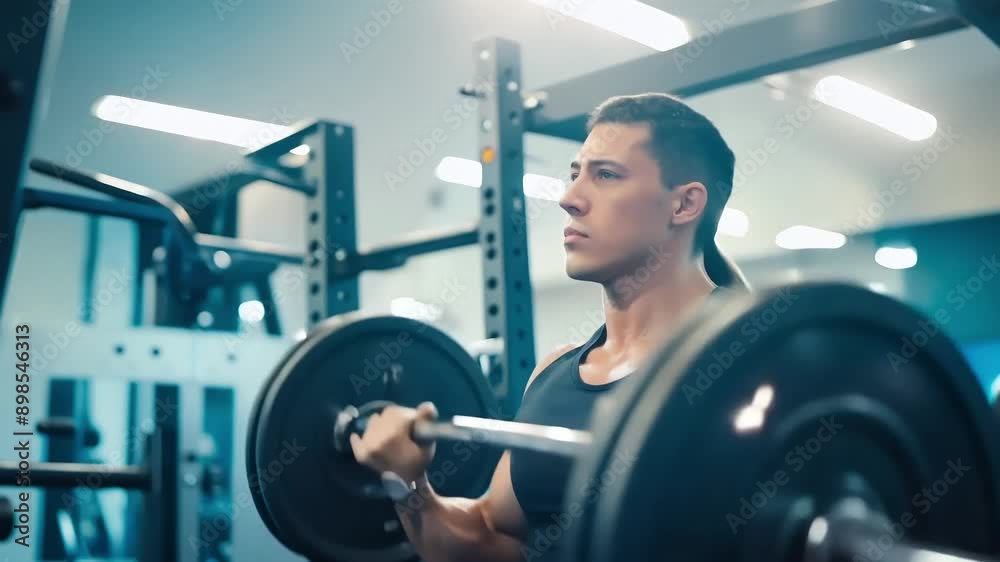 Strength and Determination: A focused, determined young man lifts weights in a gym, showcasing his dedication to fitness and a healthy lifestyle. The image captures the raw intensity and power of a bo Strength and Determination: A focused, determined young man lifts weights in a gym, showcasing his dedication to fitness and a healthy lifestyle. The image captures the raw intensity and power of a bo