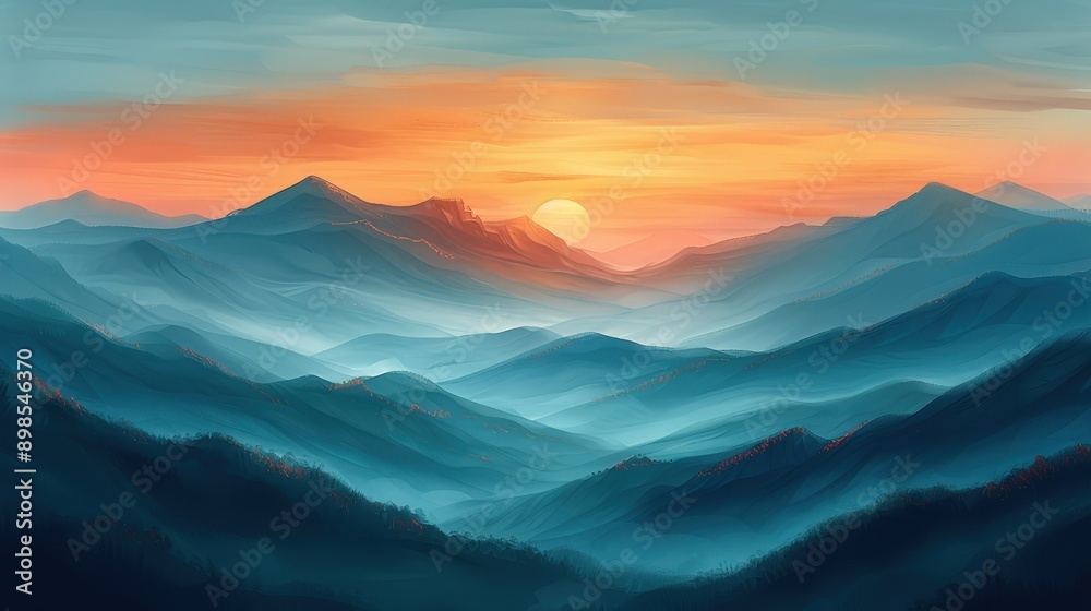 Fototapeta premium Ethereal Mountain Landscape at Sunset