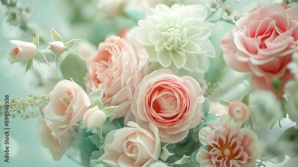 Pastel Pink and Mint Flowers in Soft Focus Arrangement Pastel Pink and Mint Flowers in Soft Focus Arrangement