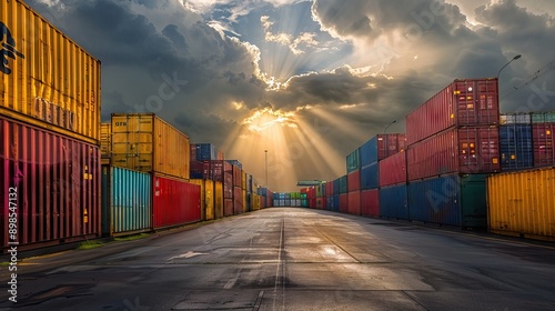 Wallpaper Mural Dock worker logistics under checking containers cargo shipping warehouse , loading for business logistic import and export freight transportation with sun sky background. AI generated illustration Torontodigital.ca