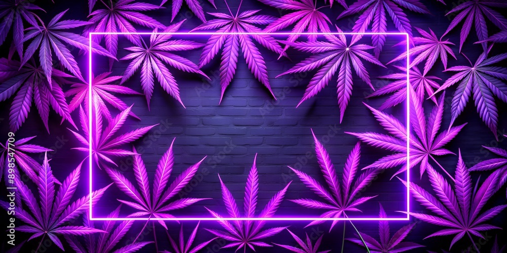 neon frame purple cannabis leaves bright cannabis weed Creative AI