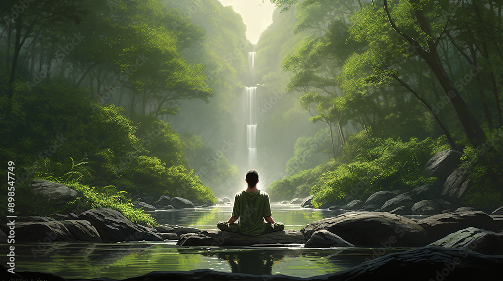 Meditation in Nature Tranquil Forest Pond and Sunbeam Canopy Meditation in Nature Tranquil Forest Pond and Sunbeam Canopy
