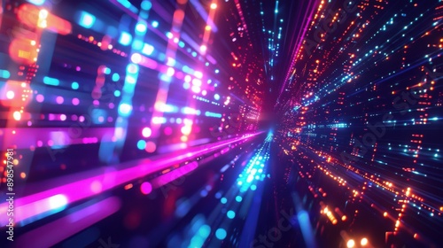 Abstract digital background featuring colorful light streaks and glowing particles, perfect for technology and futuristic themes.