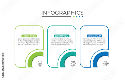 Process business infographic thin line with square template design with icons and 3 options or steps.