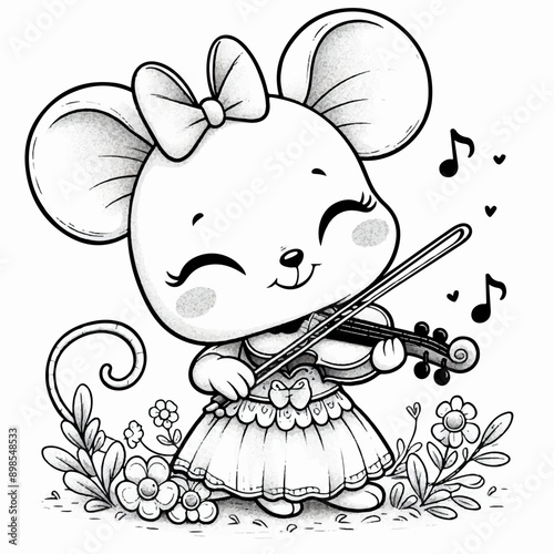 cute happy mouse playing the violin musical  coloring page