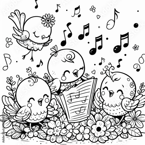 birds sing on notes musical  coloring page